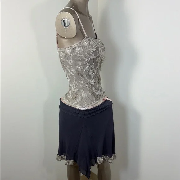 Vintage Cache Beaded Embellished Spaghetti Strap Tank with Navy Skirt - Picture 8 of 10